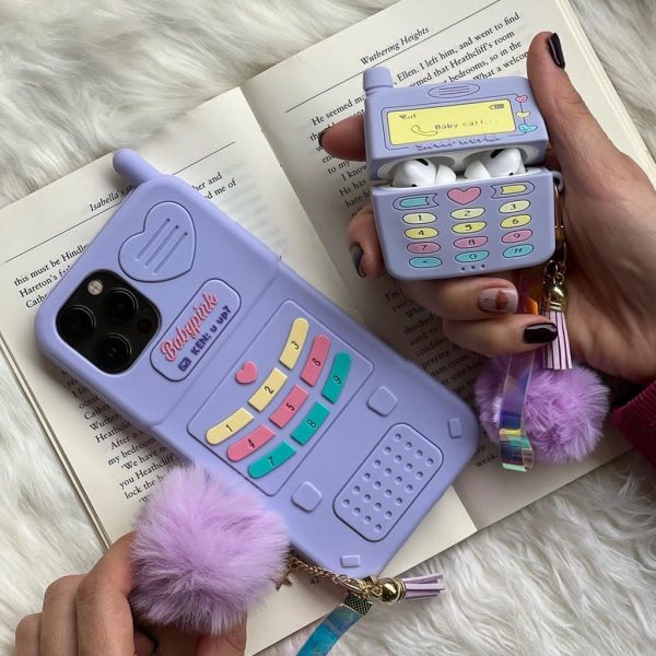 قاب موبایل آیفون تلفن بی سیم سیلیکونی + بند ست (2089)