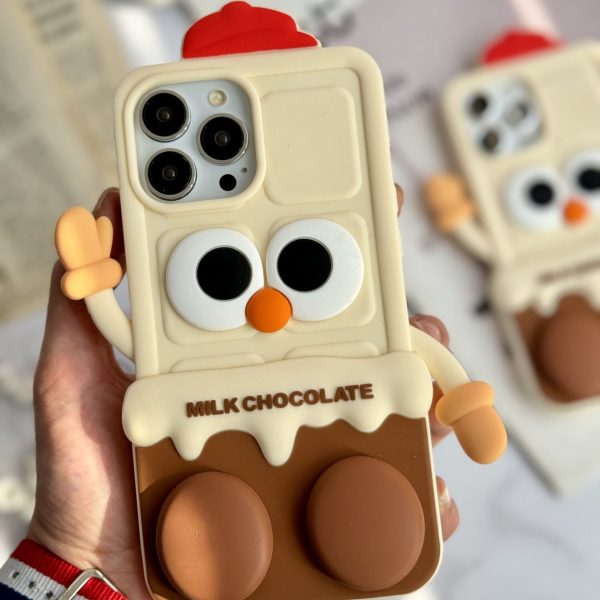 قاب موبایل آیفون شکلات شیری سیلیکونی پا استندشو