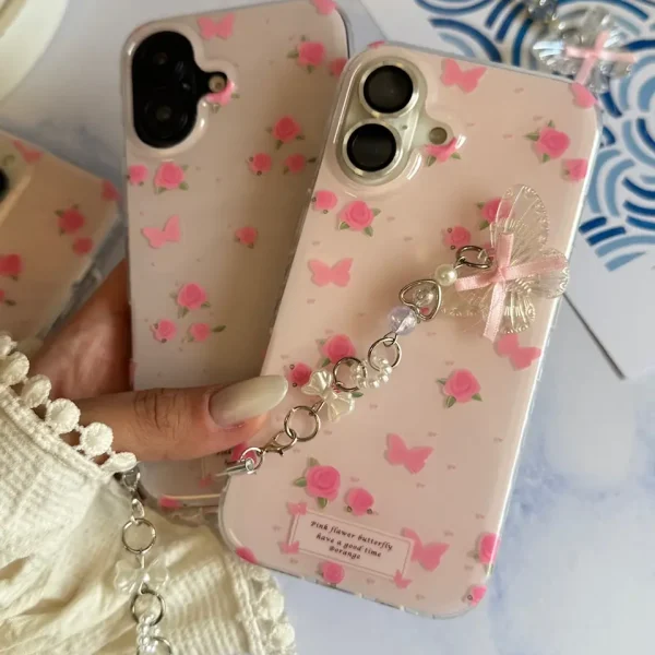 قاب Pink Flower Butterfly با آویز (کدC2116)