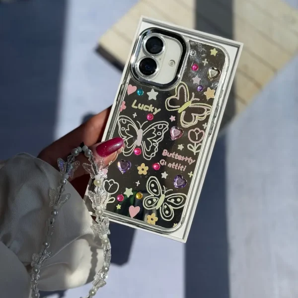 قاب نقاشی پروانه آینه ای با آویز آیفون (کدC2056)