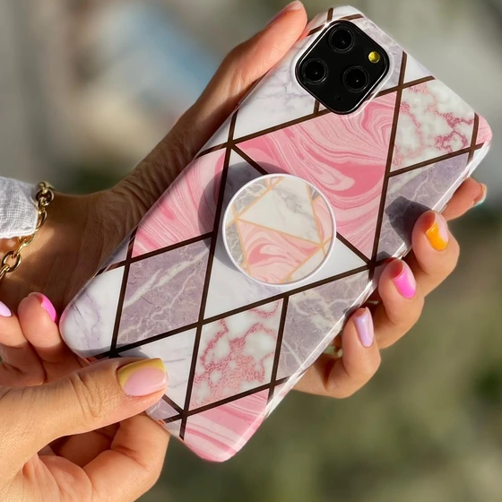 قاب موبایل آیفون کاشی ماربل لوزی + پاپ سوکت