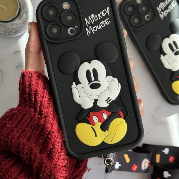 قاب موبایل آیفون میکی برجسته سولید مشکی بدون بند