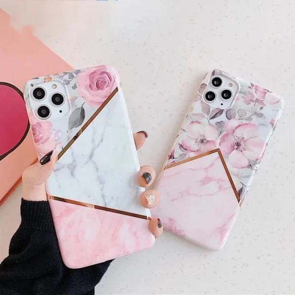 قاب موبایل آیفون کاشی ماربل گل خط طلایی ( Gold line )