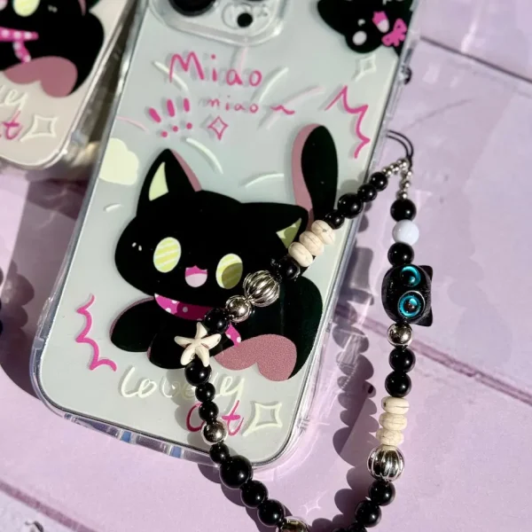 قاب گربه مشکی گوش دار با آویز (کدC2131)