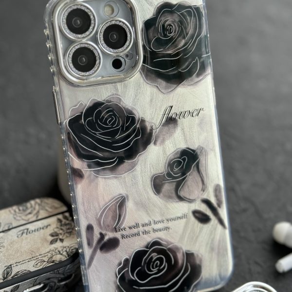 قاب موبایل آیفون گل شب محافظ لنز نگین دار