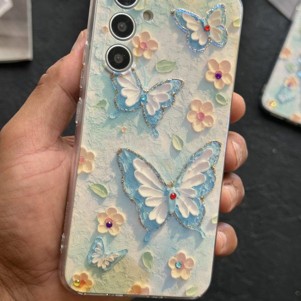 قاب موبایل ( آیفون - سامسونگ ) گل بابونه و پروانه آبرنگی محافظ لنزدار