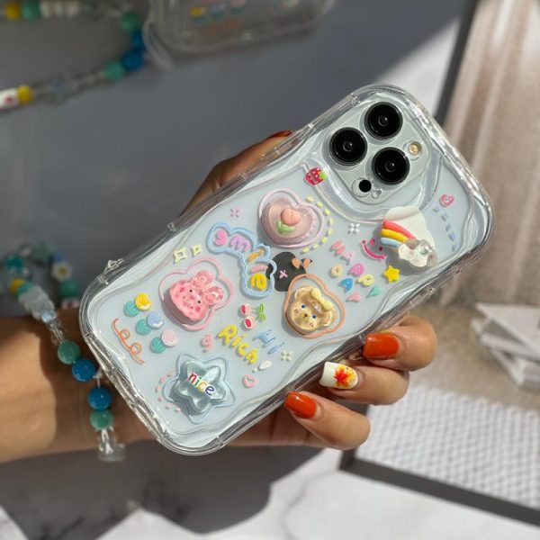 قاب موبایل شیائومی اپوکسی بیرنگ روز شاد خرس و خرگوش برجسته + آویزست