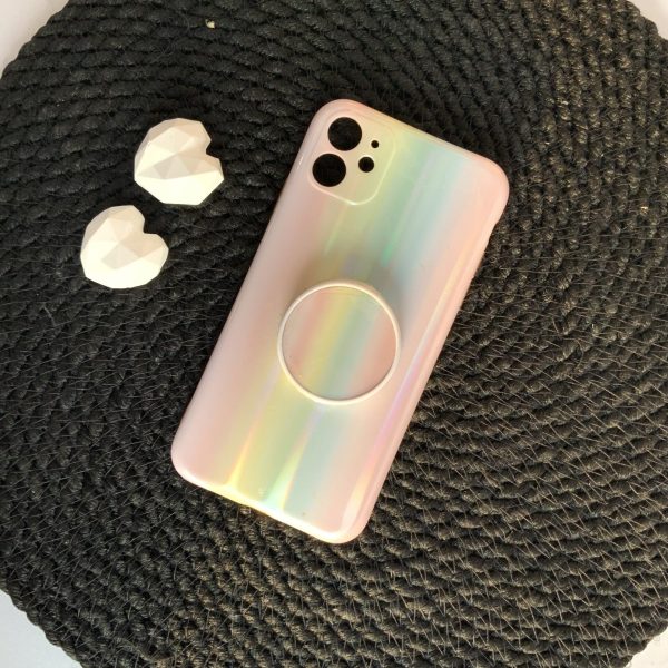 قاب موبایل آیفون رنگین کمانی مینیمال عمودی + پاپ سوکت