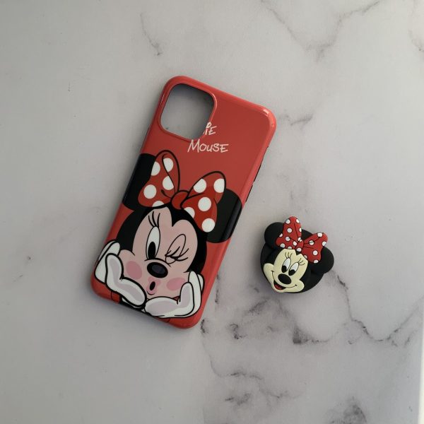 قاب موبایل آیفون میکی مینی دختر قرمز + پاپ سوکت