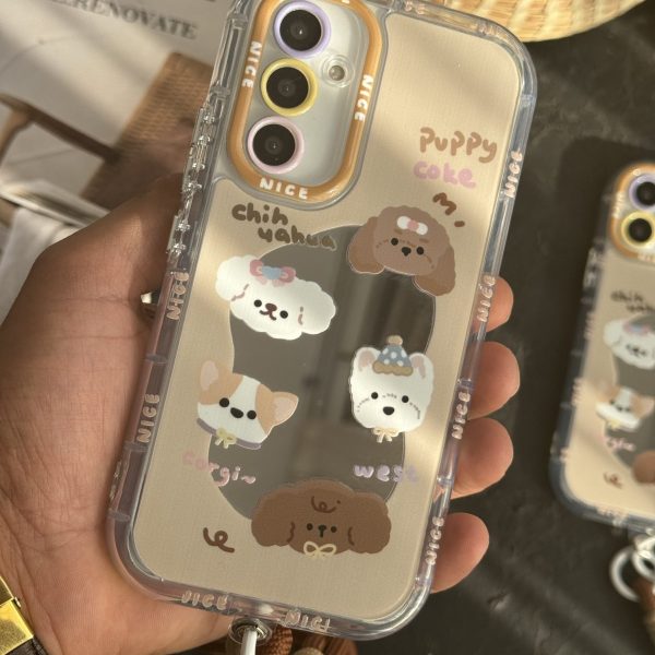 قاب موبایل سامسونگ سگ پاپی شکلاتی آیینه ای بند کوتاه