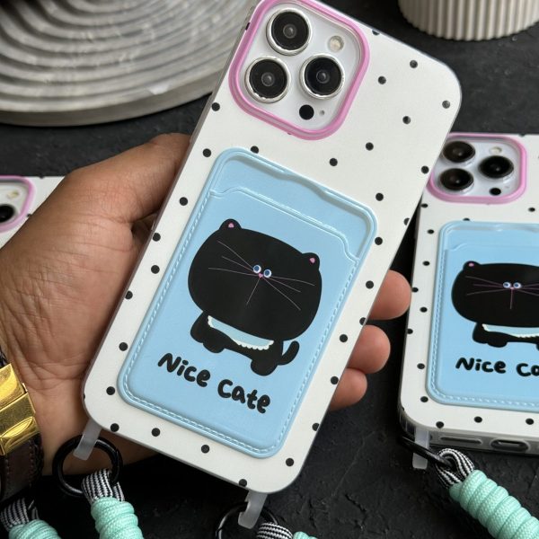 قاب موبایل آیفون گربه نایس کت جاکارتی دار بندی