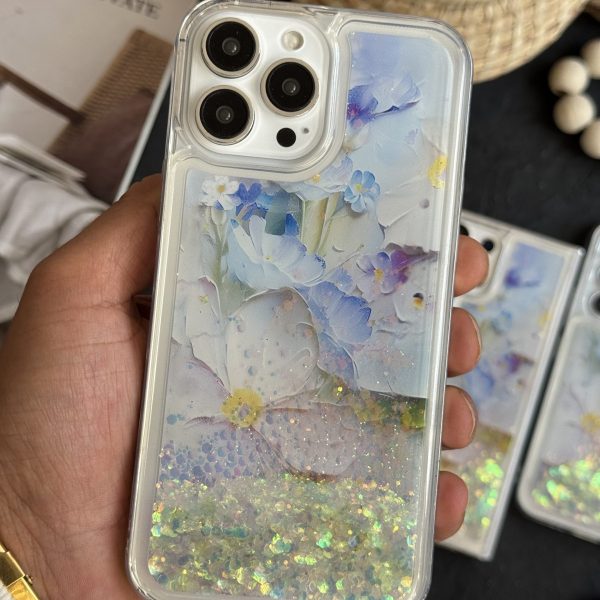 قاب موبایل ( آیفون - سامسونگ ) گل لوندر آکواریومی متحرک پولکی