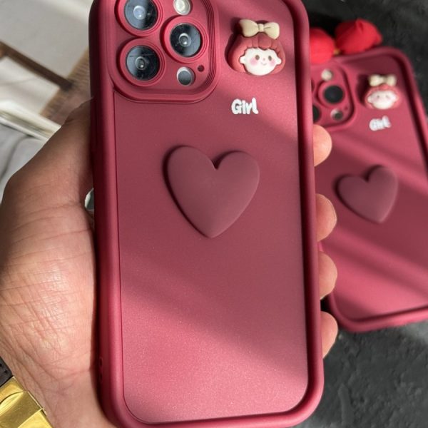 قاب موبایل ( آیفون ) دختر آلبالویی پاپیونی قلب برجسته