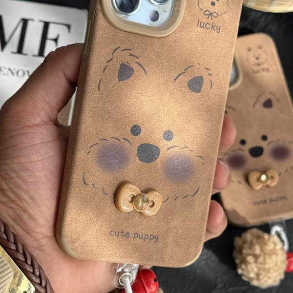 قاب موبایل( آیفون ) سگ بیگ فیس پاپی پاپیون برجسته + زنگوله پشمالو