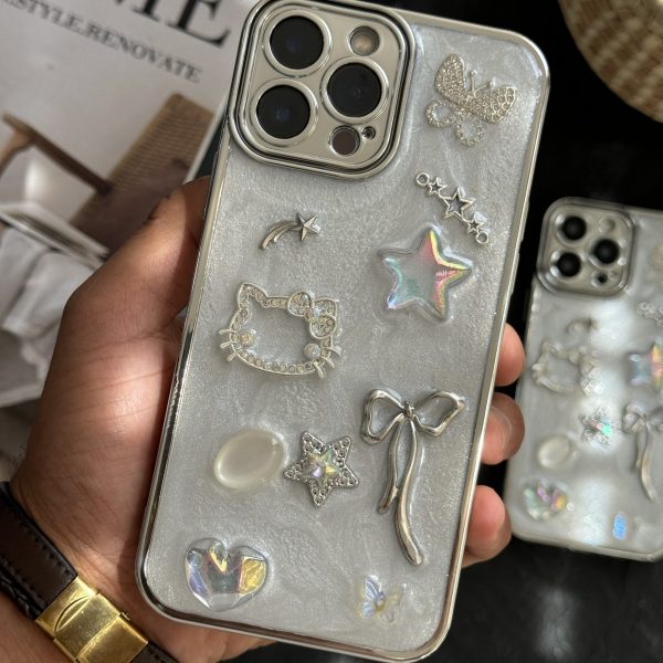 قاب موبایل ( آیفون - سامسونگ ) ترندی کیس پروانه پاپیون هلوکیتی قلب ستاره نگین دار