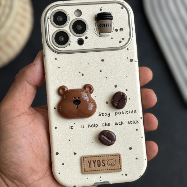 قاب موبایل آیفون خرس دانه قهوه محافظ لنزدار