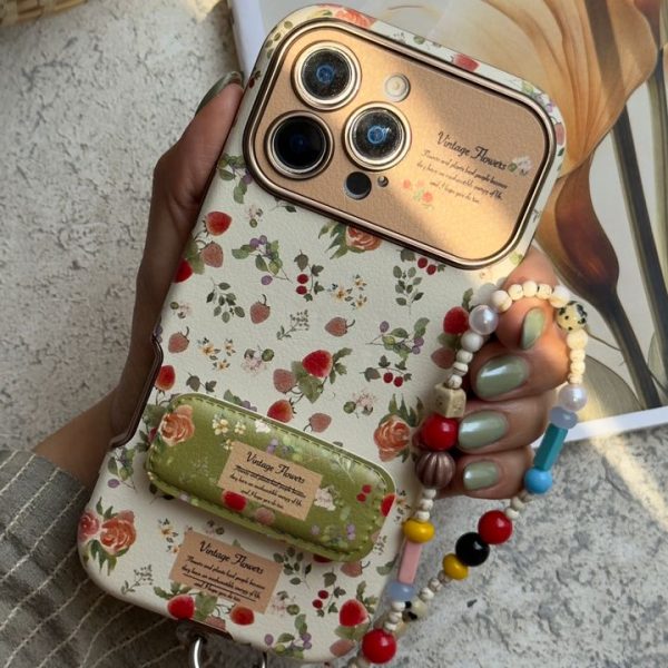 قاب موبایل موبایل آیفون استرابری گاردن + بند و استند ست