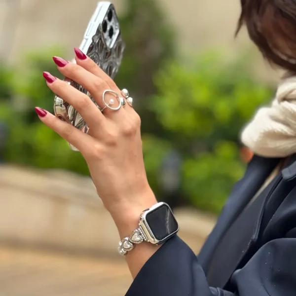 بند اپل واچ قلب سفید صدفی (کدw5045)