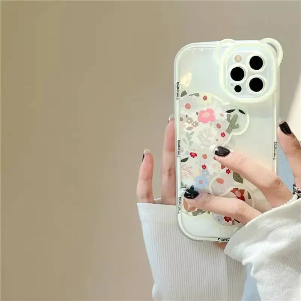 قاب خرس گلدار سفید با ایرپاد ست (کدc1020)