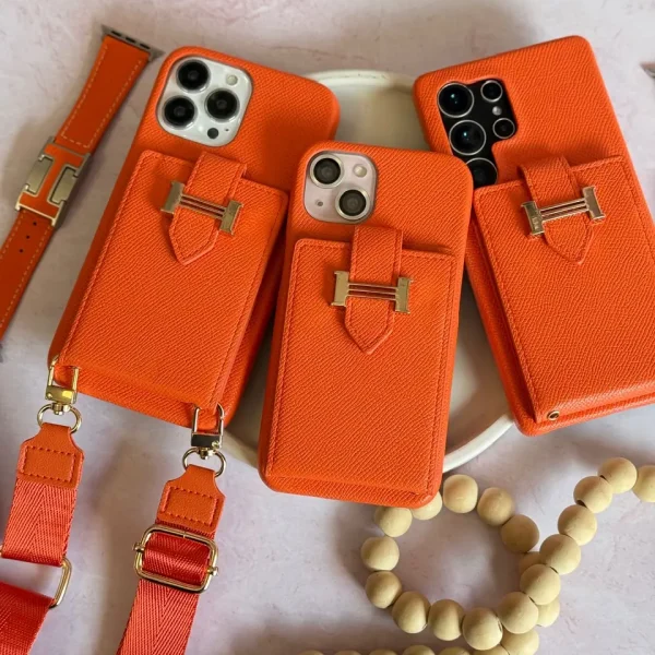 قاب هرمس کیفی چرمی با بند بلند رنگ نارنجی (کدC2201)