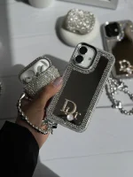قاب Dior آینه ای دور نگین با آویز قلبی پاپیونی (کدC1989) - تصویر 3
