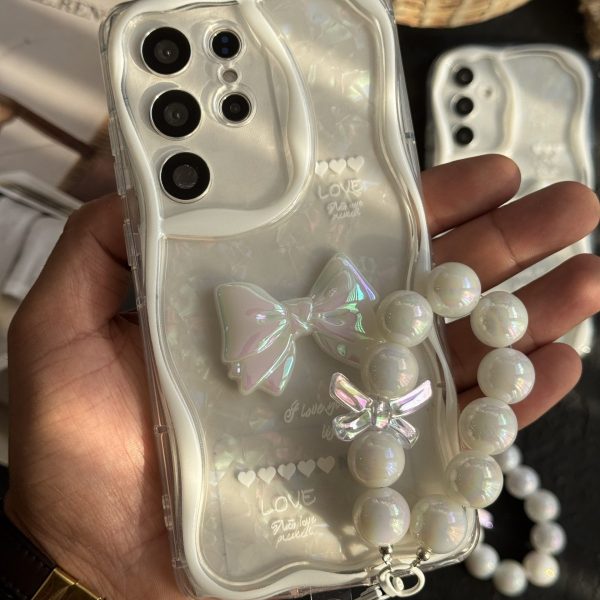 قاب موبایل ( آیفون - سامسونگ ) پاپیون هفت رنگ سفید صدفی ( بدون بند )