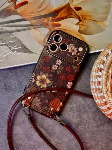 قاب موبایل آیفون فلاور آیلیش قهوه ای به همراه بندست - تصویر 4